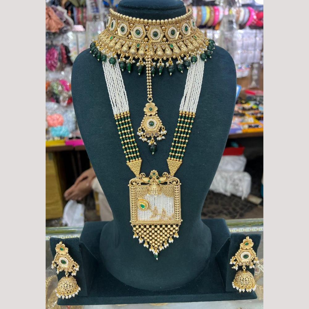 Manisha Jewellery Gold Plated Pota Stone And Pearl Double Necklace Set