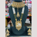 Manisha Jewellery Gold Plated Pota Stone And Pearl Double Necklace Set
