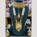 Manisha Jewellery Gold Plated Pota Stone And Pearl Double Necklace Set
