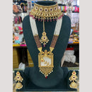 Manisha Jewellery Gold Plated Pota Stone And Pearl Double Necklace Set