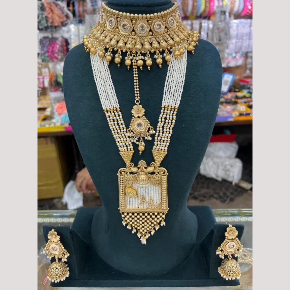 Manisha Jewellery Gold Plated Pota Stone And Pearl Double Necklace Set