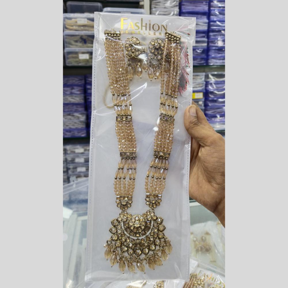 Manisha Jewellery Gold Plated Crystal Stone And Beads Long Necklace Set