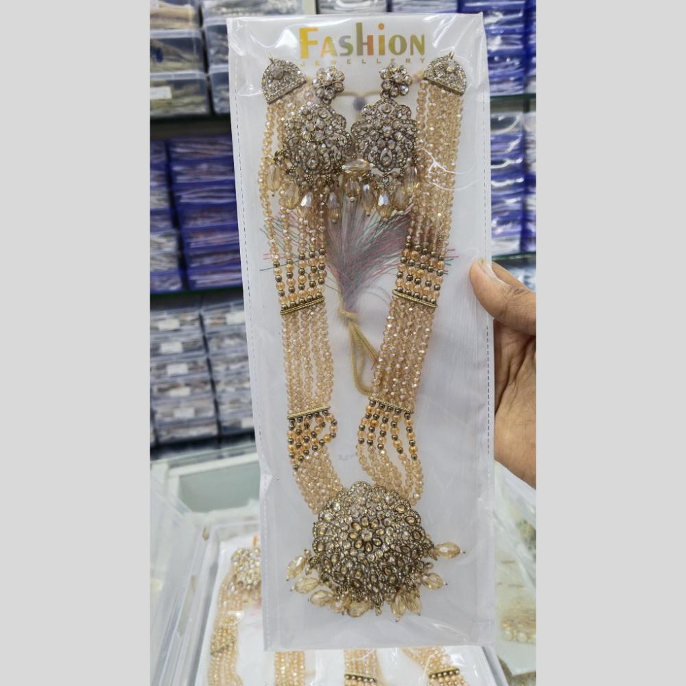 Manisha Jewellery Gold Plated Crystal Stone And Beads Long Necklace Set