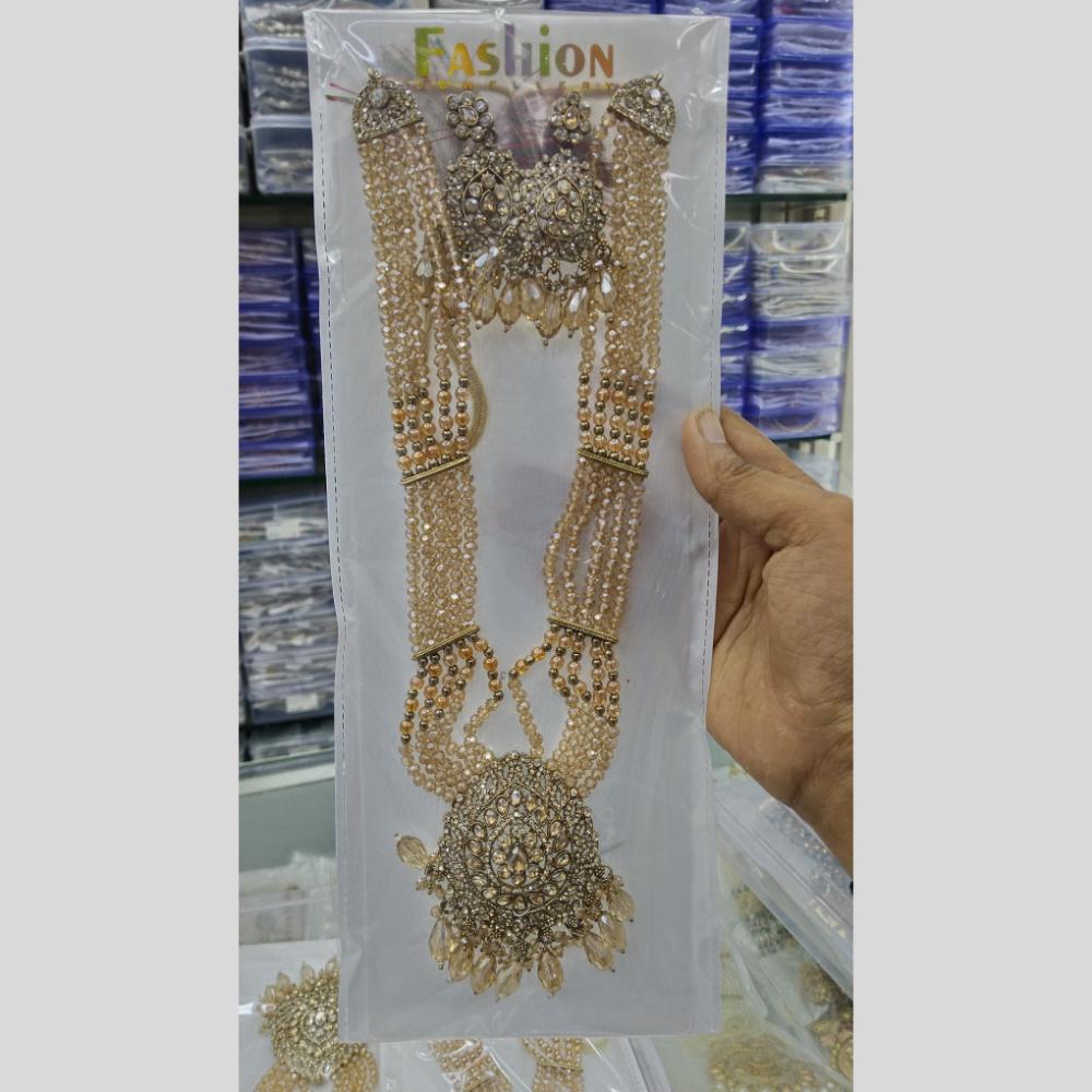 Manisha Jewellery Gold Plated Crystal Stone And Beads Long Necklace Set
