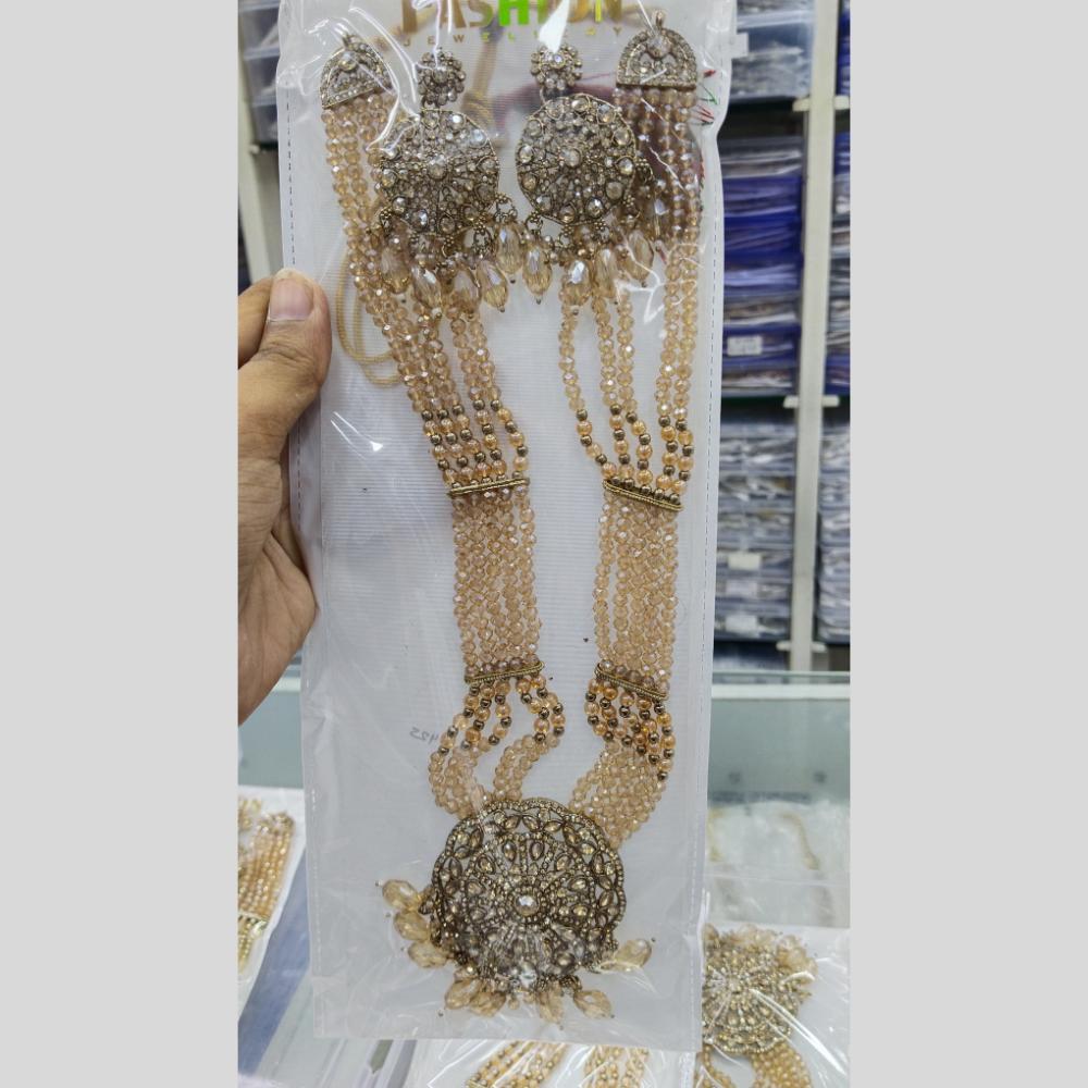 Manisha Jewellery Gold Plated Crystal Stone And Beads Long Necklace Set