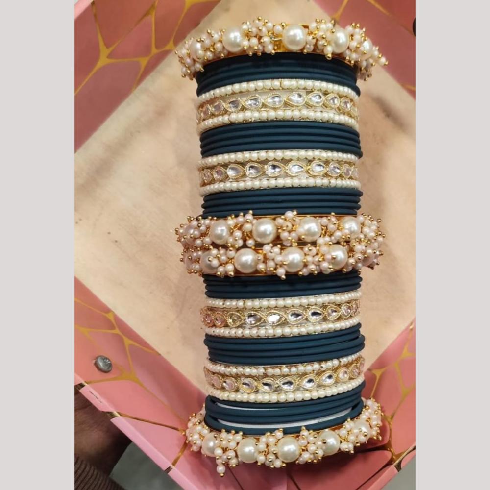 Manisha Jewellery Gold Plated Kundan Stone And Pearl Bangles Set