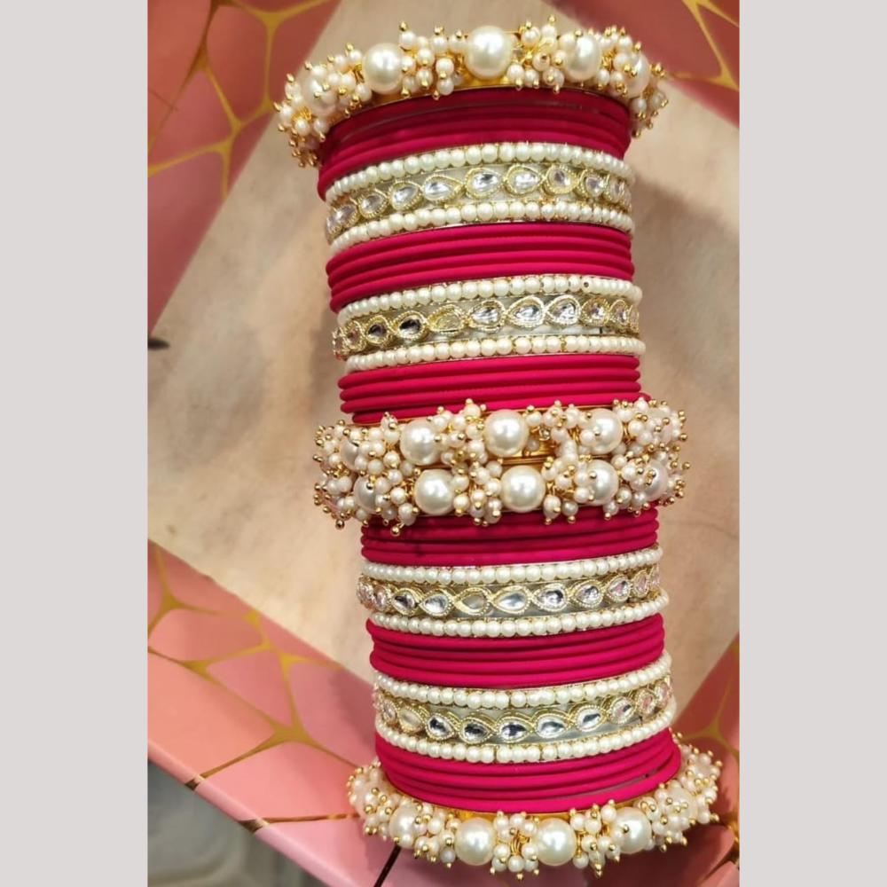 Manisha Jewellery Gold Plated Kundan Stone And Pearl Bangles Set