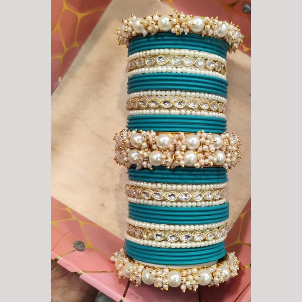 Manisha Jewellery Gold Plated Kundan Stone And Pearl Bangles Set