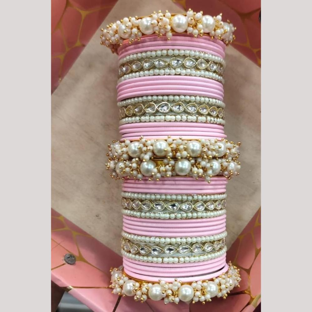 Manisha Jewellery Gold Plated Kundan Stone And Pearl Bangles Set