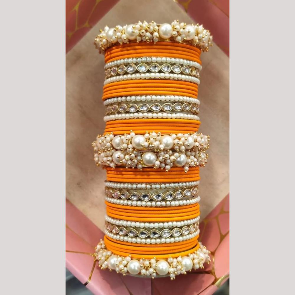 Manisha Jewellery Gold Plated Kundan Stone And Pearl Bangles Set