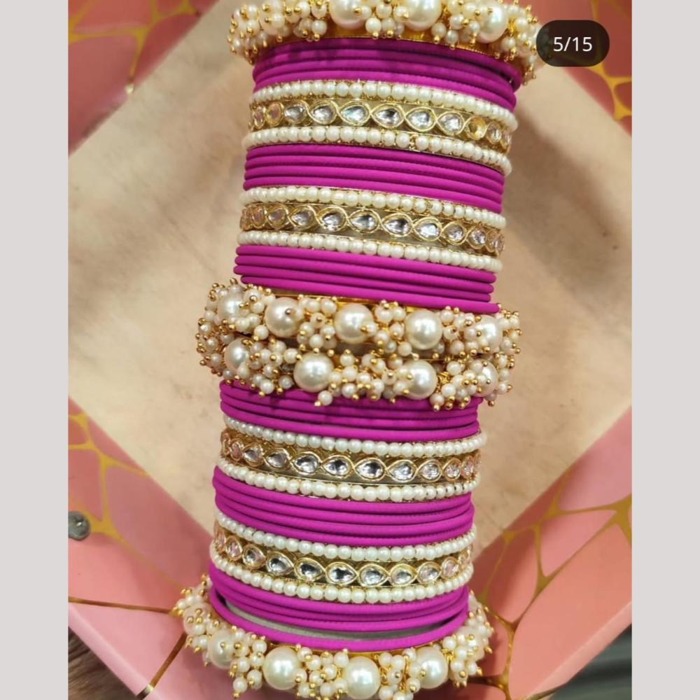 Manisha Jewellery Gold Plated Kundan Stone And Pearl Bangles Set