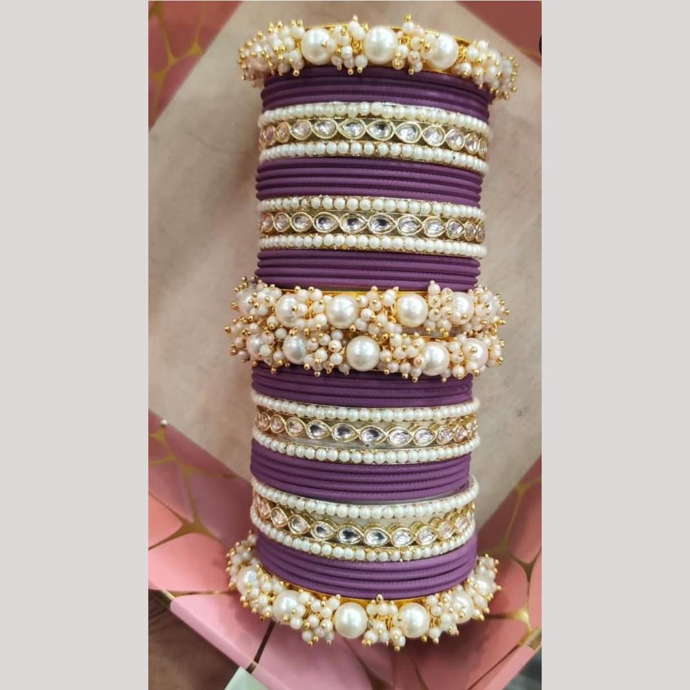 Manisha Jewellery Gold Plated Kundan Stone And Pearl Bangles Set