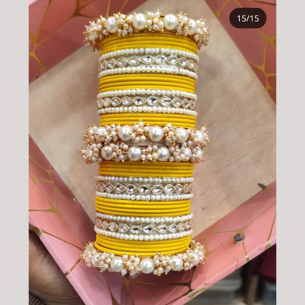Manisha Jewellery Gold Plated Kundan Stone And Pearl Bangles Set