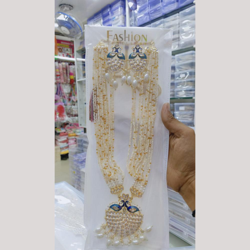 Manisha Jewellery Gold Plated Kundan Beads And Pearl Long Necklace Set