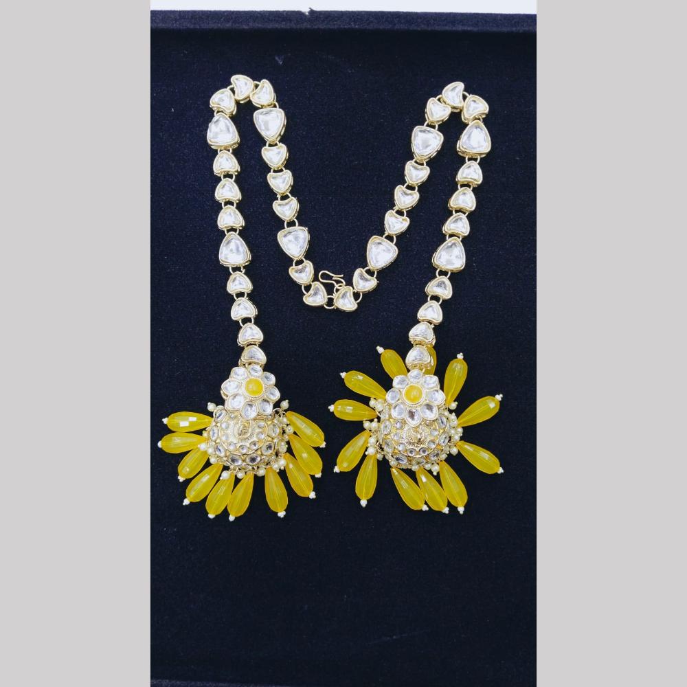 Manisha Jewellery Gold Plated Kundan Stone And Beads Jhumki Earrings With Kanchain