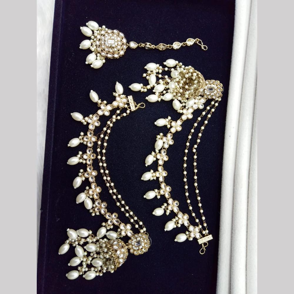 Manisha Jewellery Gold Plated Kundan Stone And Beads Jhumki Earrings With Kanchain