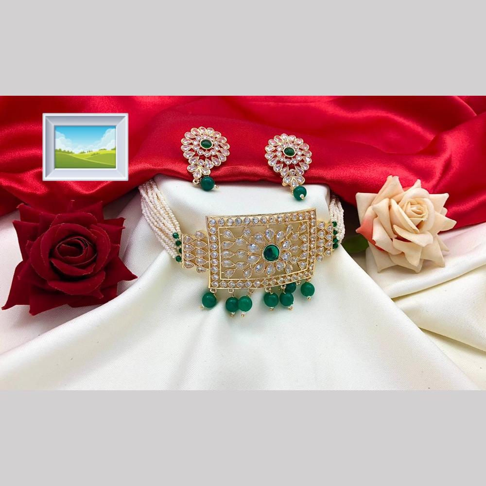Manisha Jewellery Gold Plated Crystal Stone And Pearls Choker Necklace Set