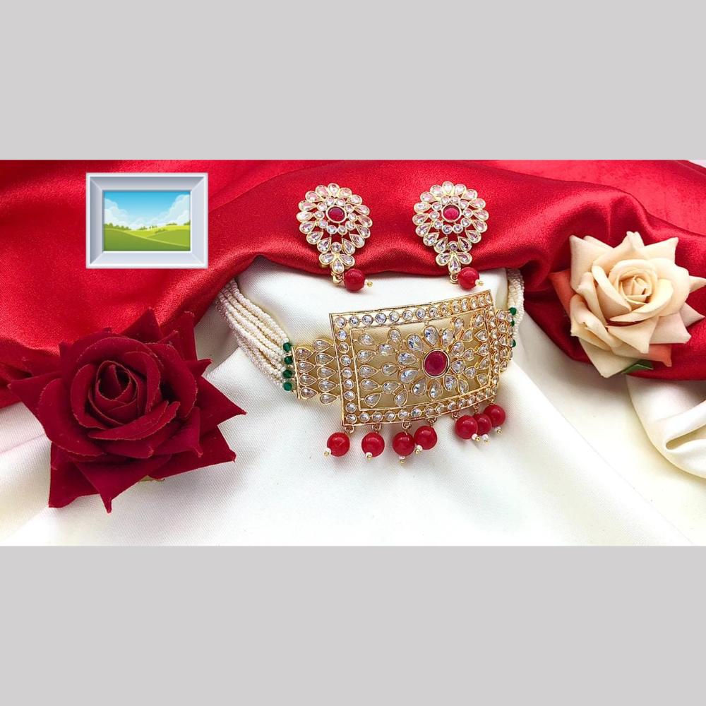 Manisha Jewellery Gold Plated Crystal Stone And Pearls Choker Necklace Set