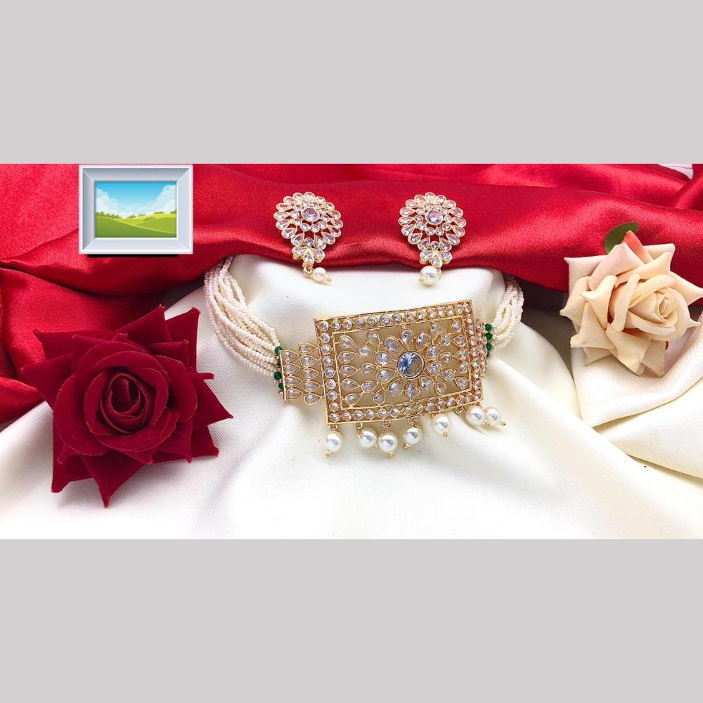 Manisha Jewellery Gold Plated Crystal Stone And Pearls Choker Necklace Set