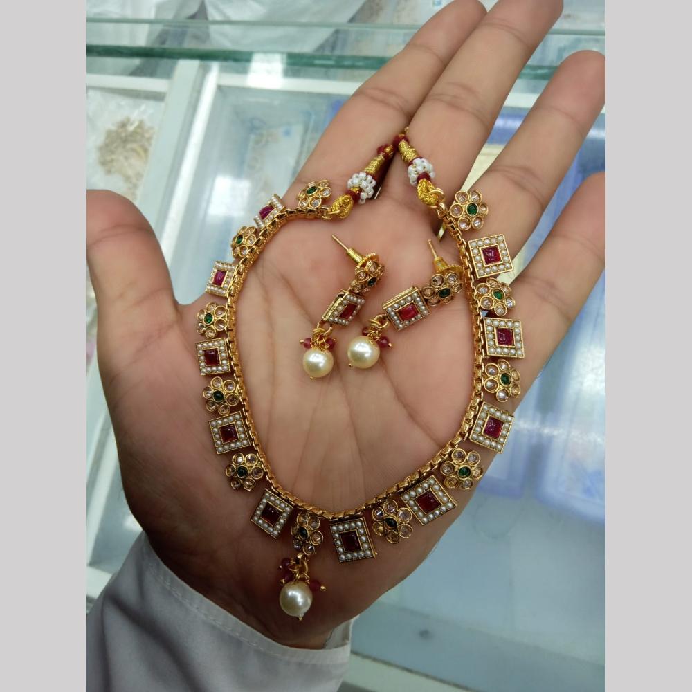 Manisha Jewellery Gold Plated Crystal And Pota Stone Necklace Set