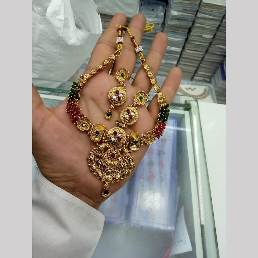 Manisha Jewellery Gold Plated Pota Stone Necklace Set