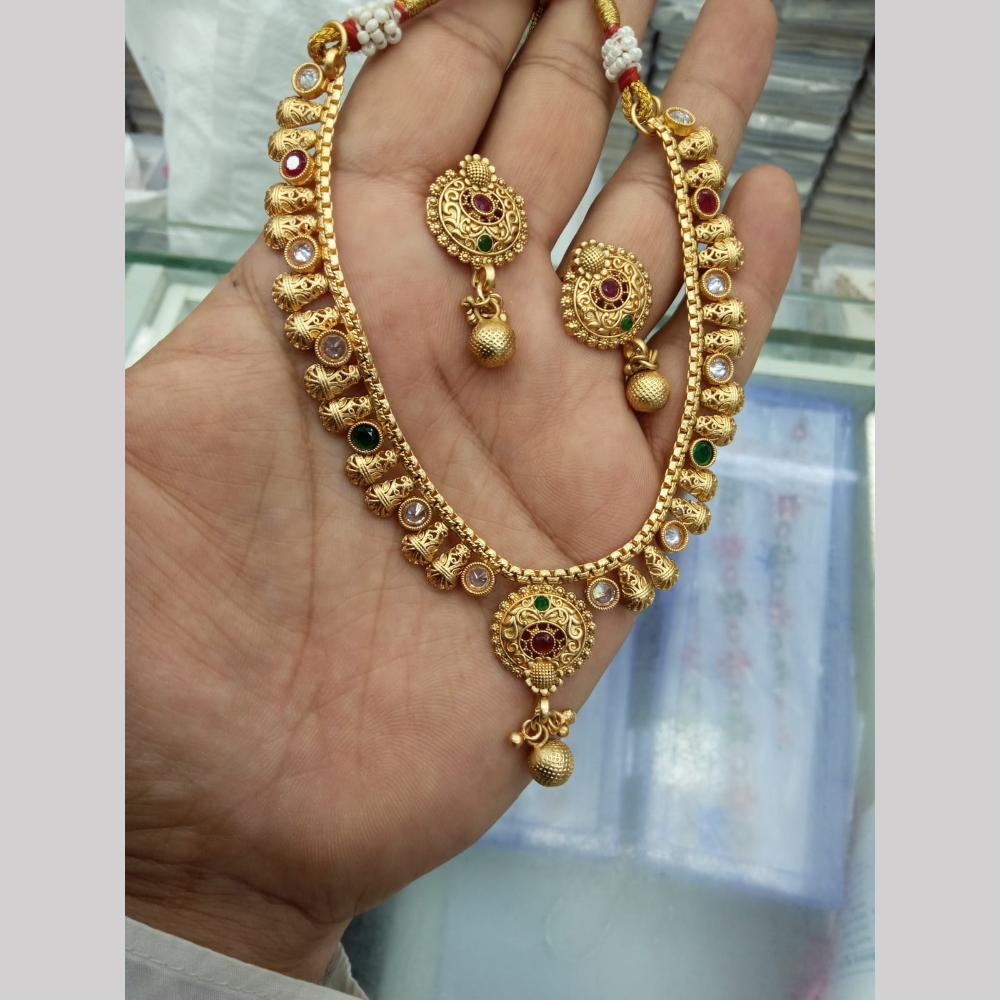 Manisha Jewellery Gold Plated Crystal And Pota Stone Necklace Set