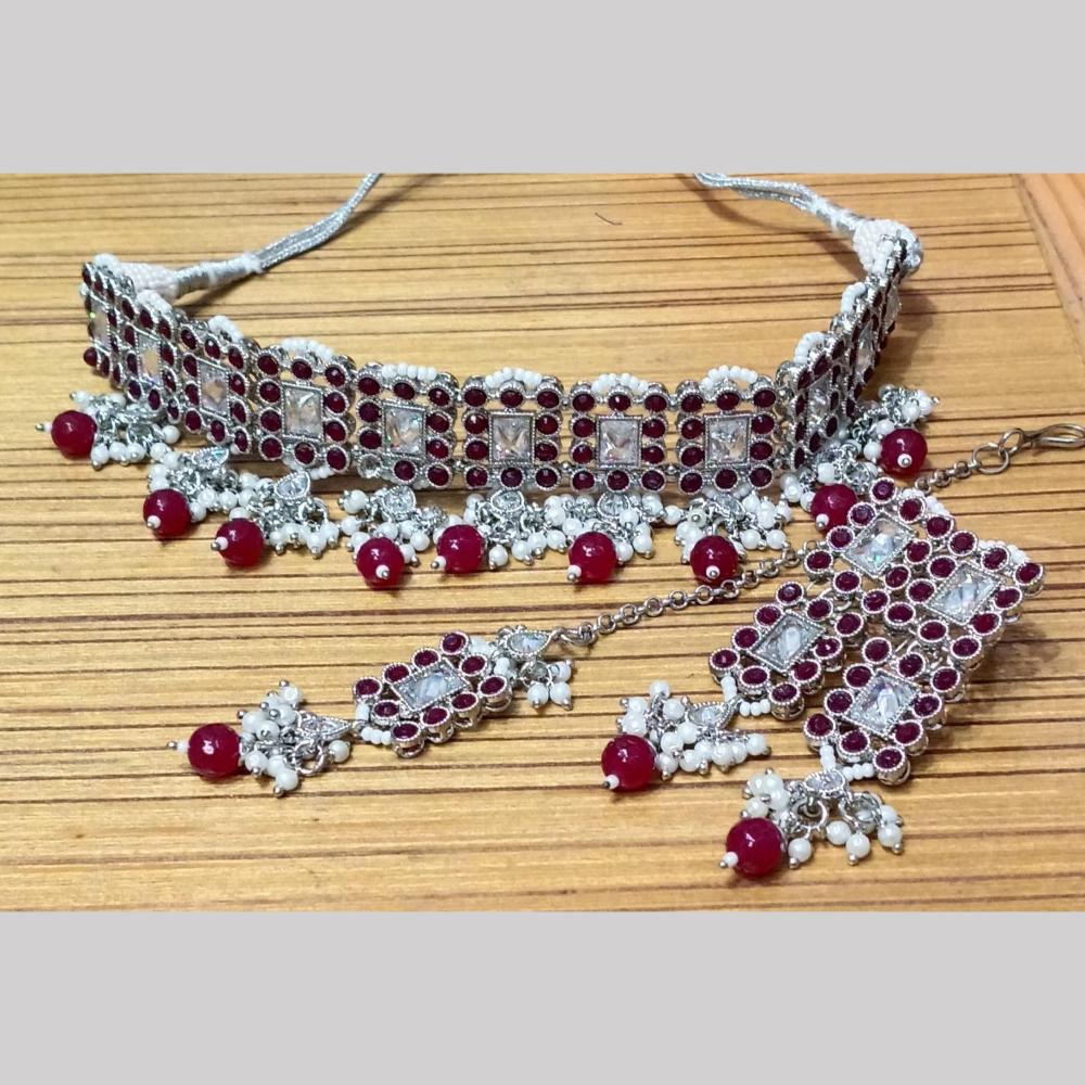 Manisha Jewellery Silver Plated Crystal Stone And Beads Choker Necklace Set
