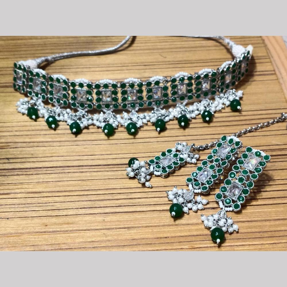 Manisha Jewellery Silver Plated Crystal Stone And Beads Choker Necklace Set