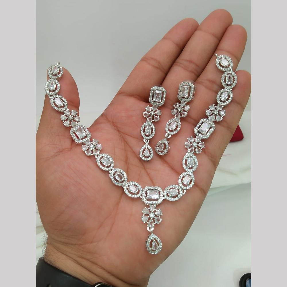 Manisha Jewellery Silver Plated American Daimonds Necklace Set