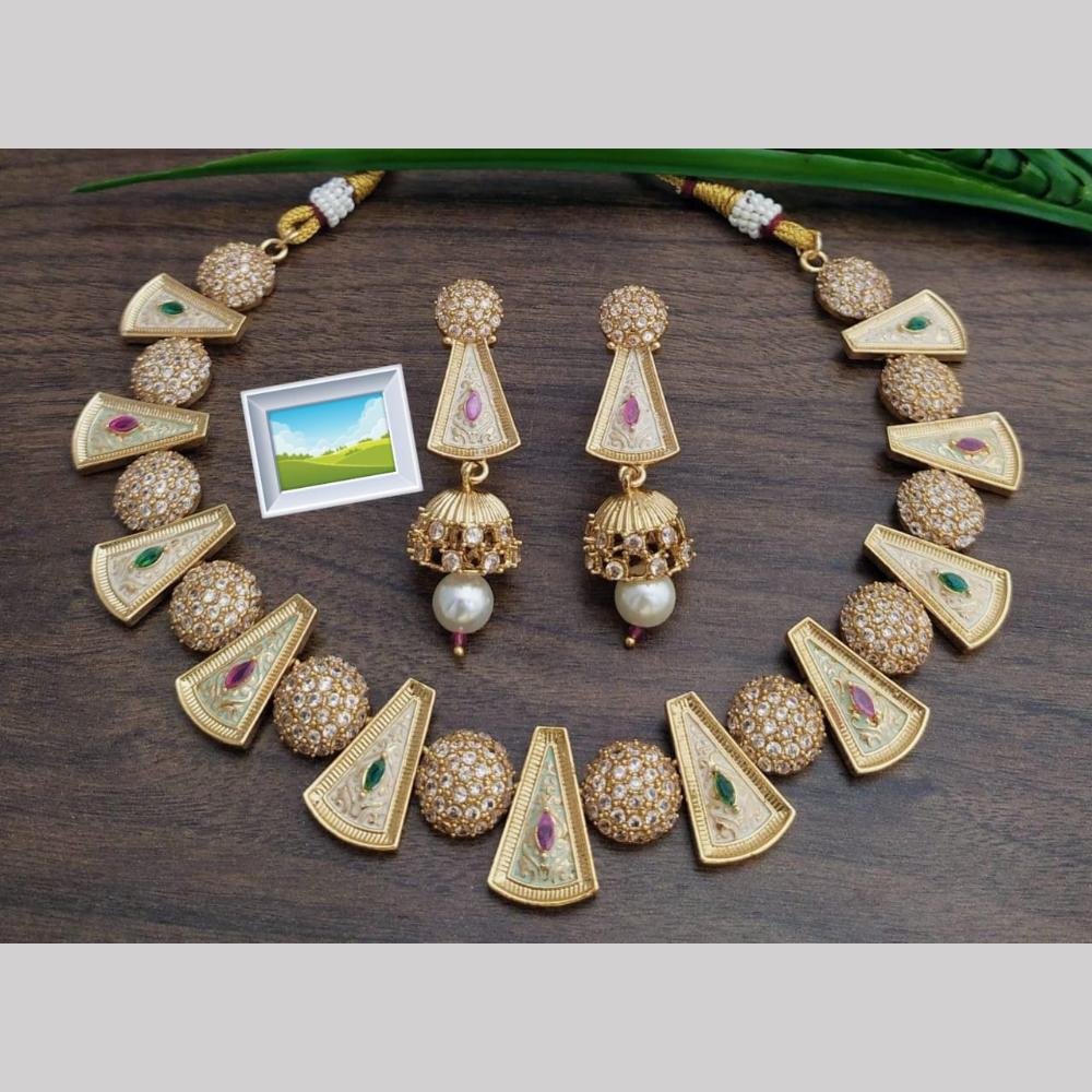 Manisha Jewellery Gold Plated Austrain Stone Meenakari Necklace Set