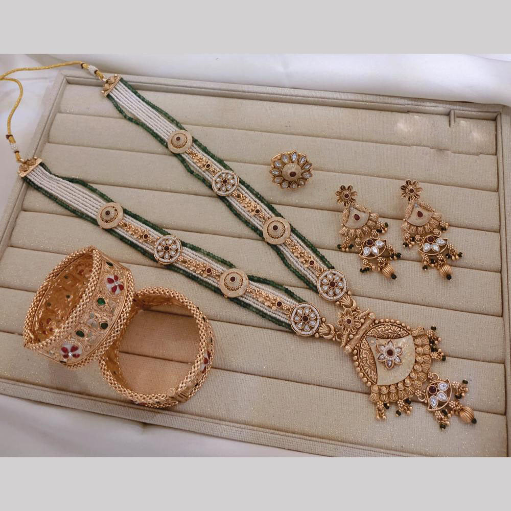 Manisha Jewellery Gold Plated Kundan Stone And Pearls Meenakari Combo set