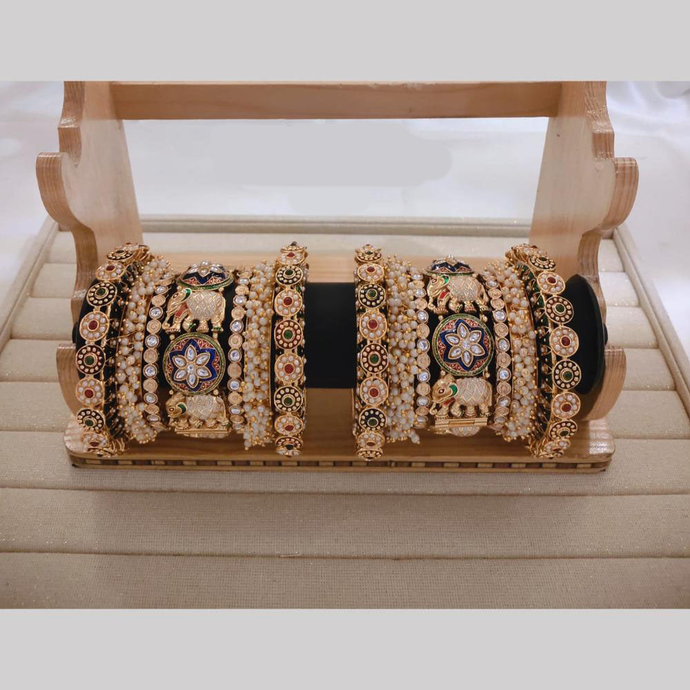Manisha Jewellery Gold Plated Kundan Stone And Pearl Meenakari Bangles Set