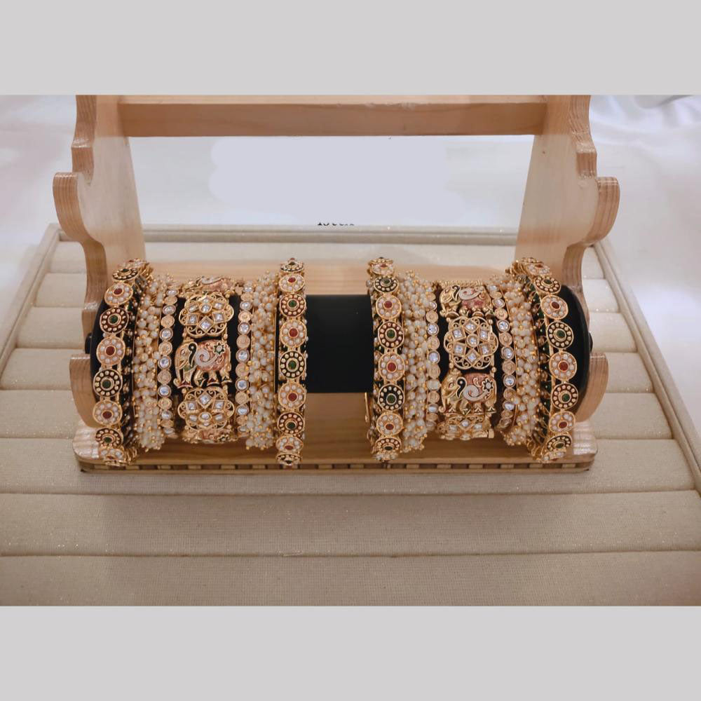 Manisha Jewellery Gold Plated Kundan Stone And Pearl Meenakari Bangles Set