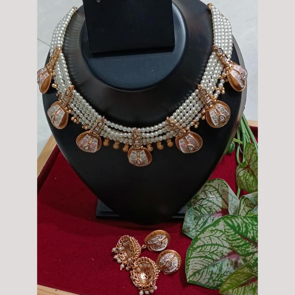 Manisha Jewellery Gold Plated Pota Stone And Meenakari Necklace Set