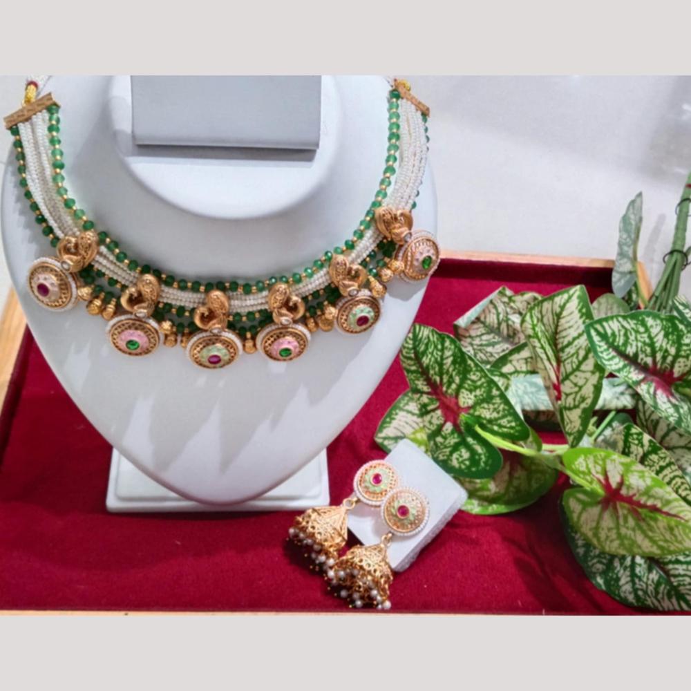 Manisha Jewellery Gold Plated Pota Stone And Meenakari Necklace Set