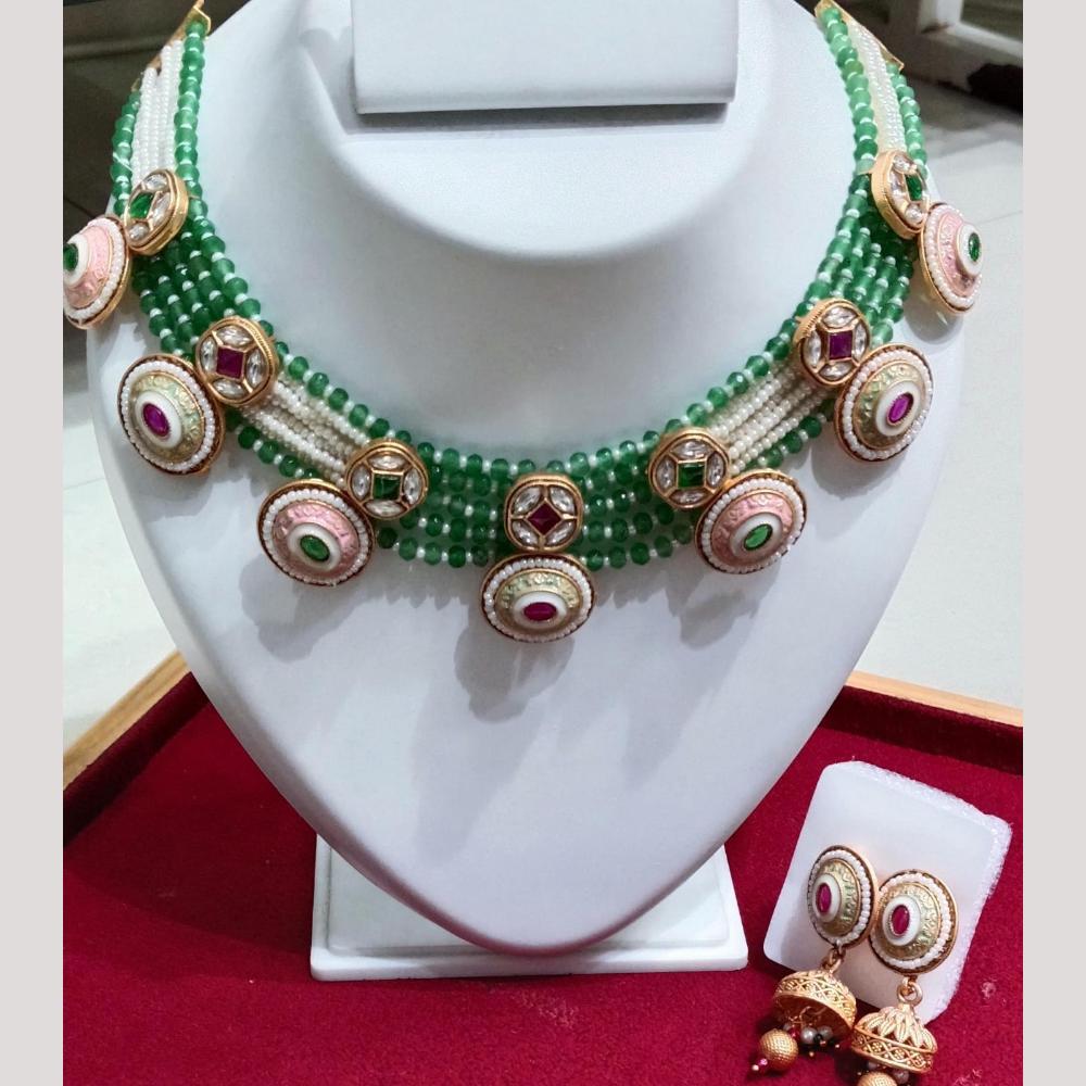 Manisha Jewellery Gold Plated Pota Stone And Meenakari Necklace Set