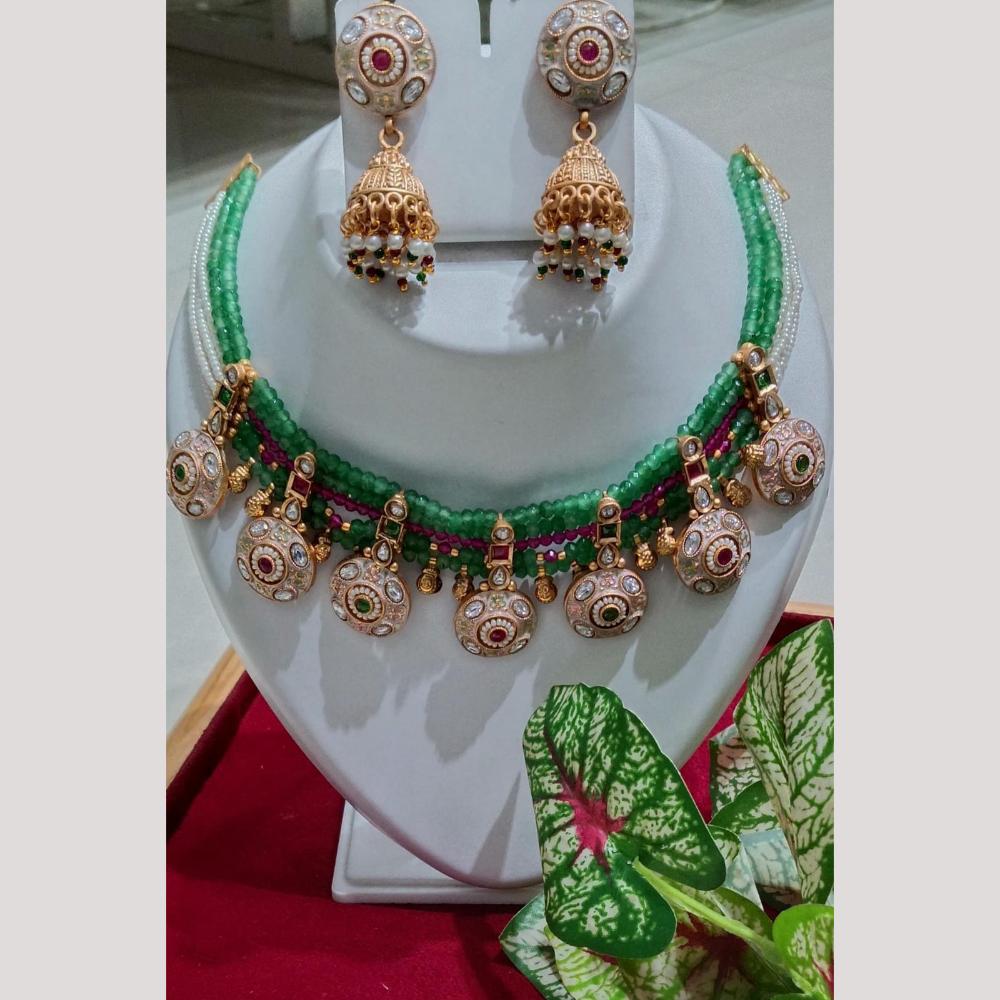 Manisha Jewellery Gold Plated Pota Stone And Meenakari Necklace Set
