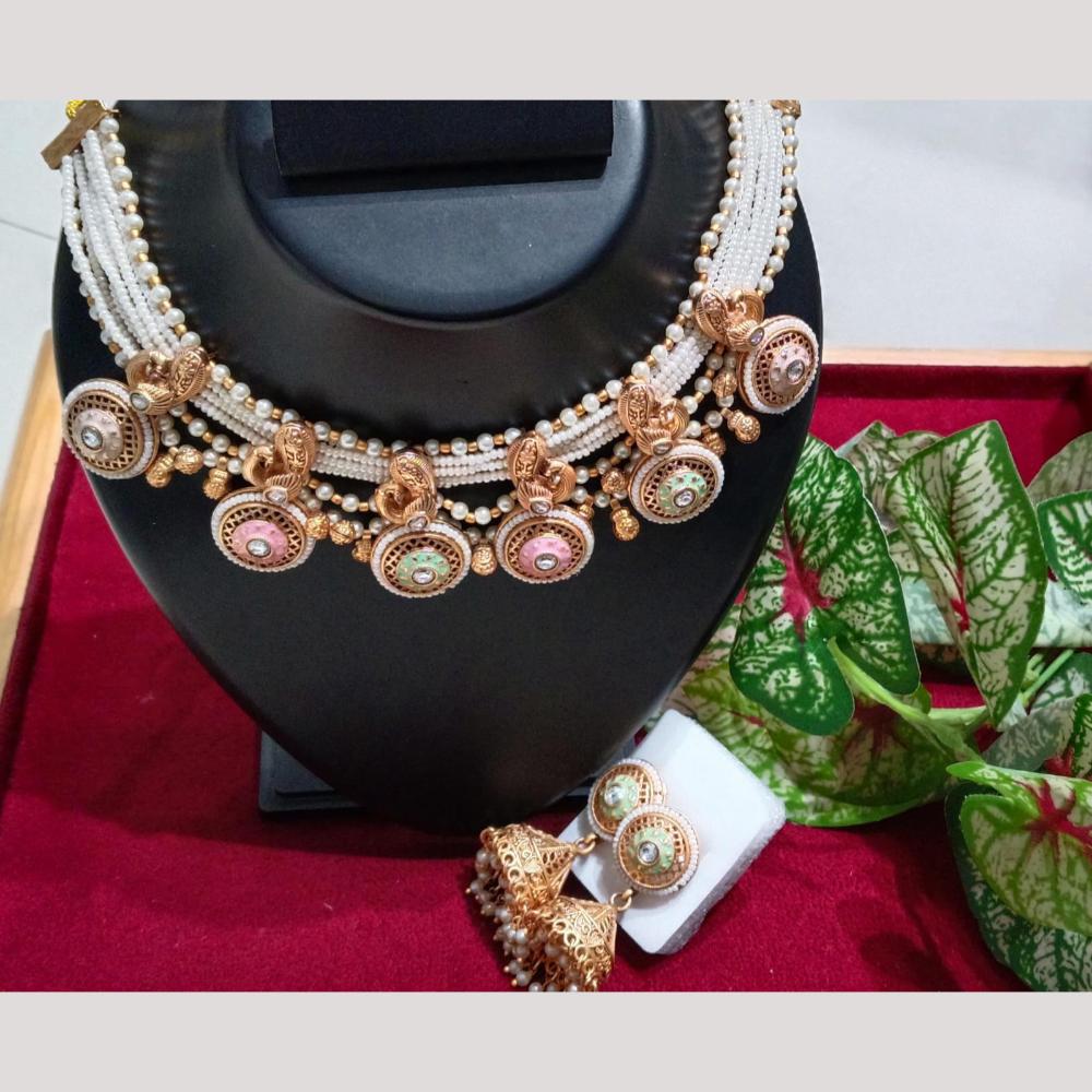 Manisha Jewellery Gold Plated Pota Stone And Meenakari Necklace Set