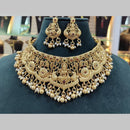 Manisha Jewellery Gold Plated Pota Stone And Pearls Temple Choker Necklace Set