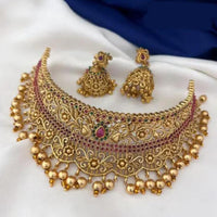 Manisha Jewellery Gold Plated Pota Stone And Beads Choker Necklace Set