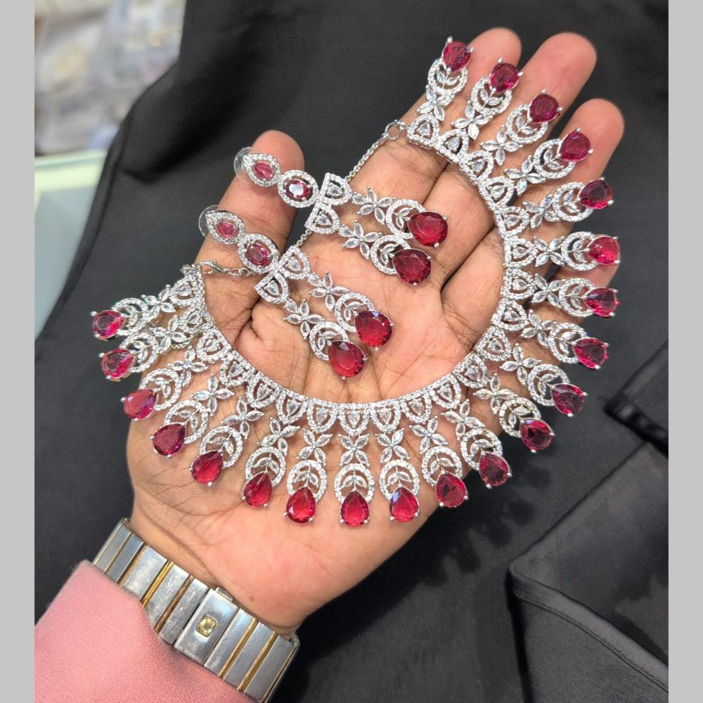 Manisha Jewellery Silver Plated American Diamonds Necklace Set