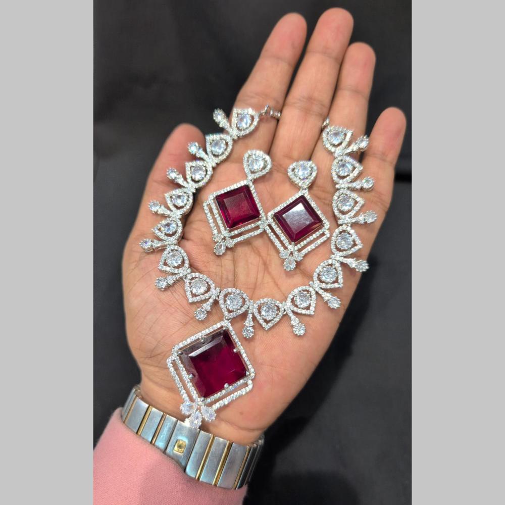 Manisha Jewellery Silver Plated American Diamonds Necklace Set