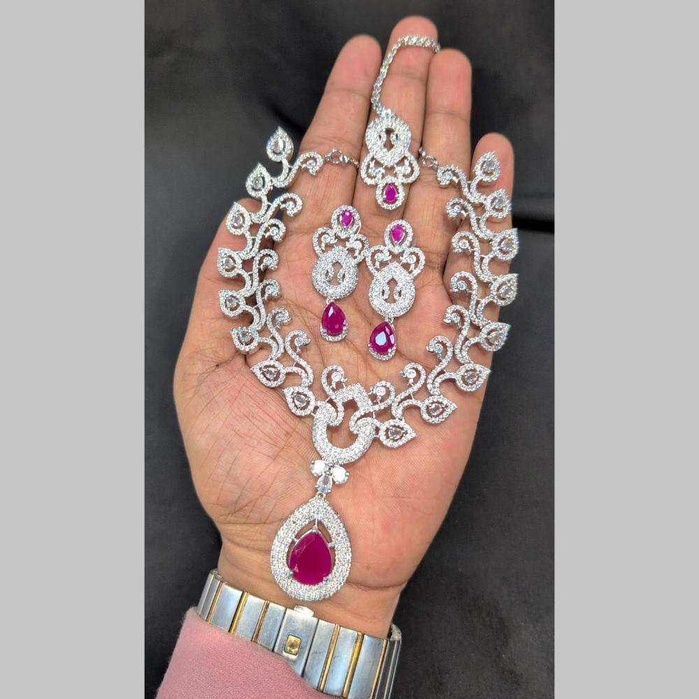 Manisha Jewellery Silver Plated American Diamonds Necklace Set