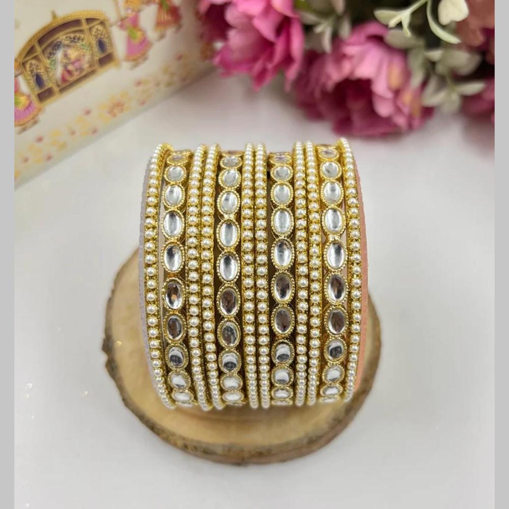 Manisha Jewellery Gold Plated Kundan Stone And Pearl Bangles Set
