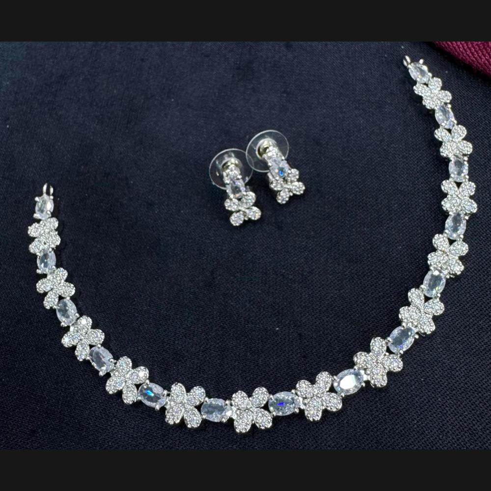 Manisha Jewellery Silver Plated American Diamonds Necklace Set