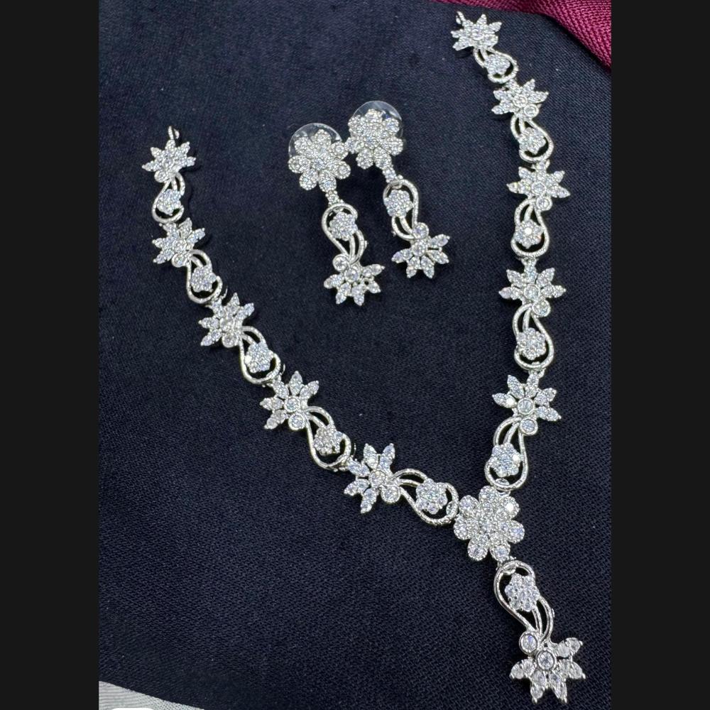 Manisha Jewellery Silver Plated American Diamonds Necklace Set