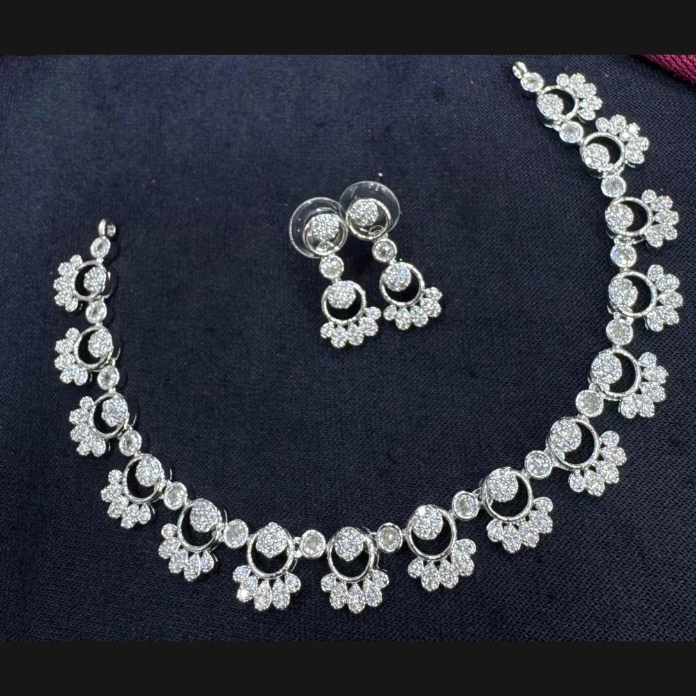 Manisha Jewellery Silver Plated American Diamonds Necklace Set