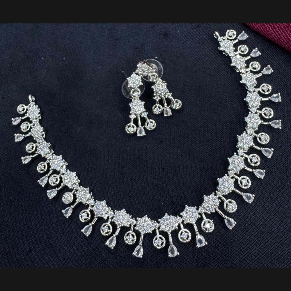 Manisha Jewellery Silver Plated American Diamonds Necklace Set