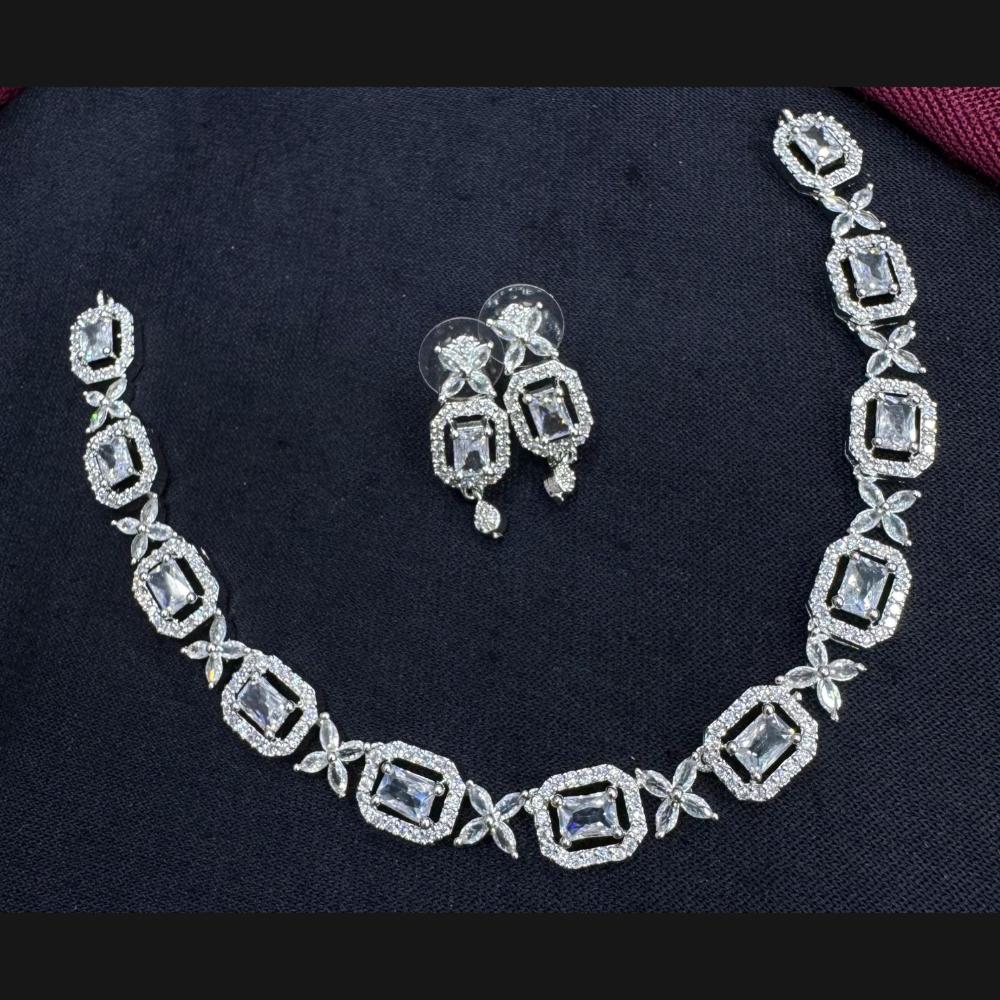 Manisha Jewellery Silver Plated American Diamonds Necklace Set