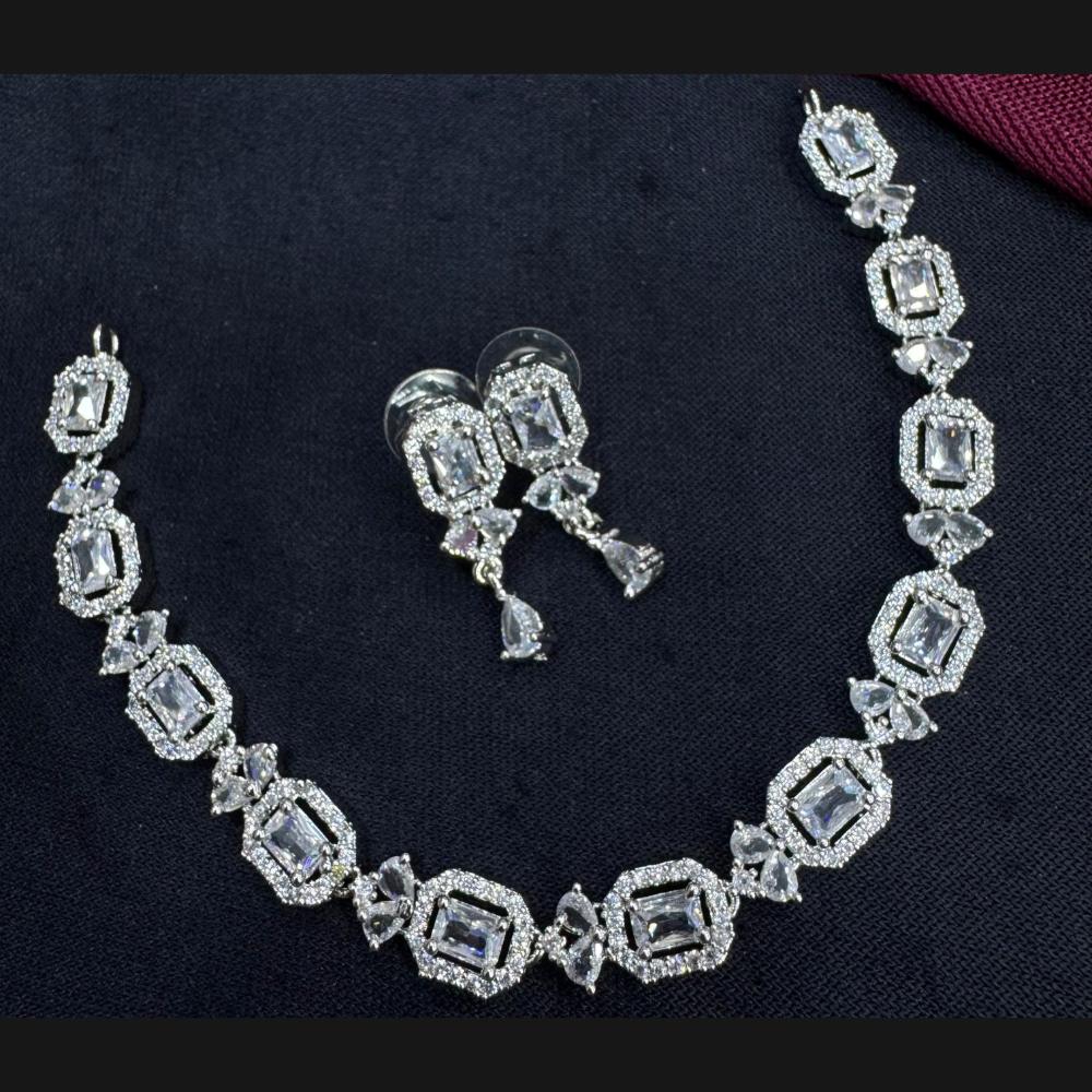 Manisha Jewellery Silver Plated American Diamonds Necklace Set